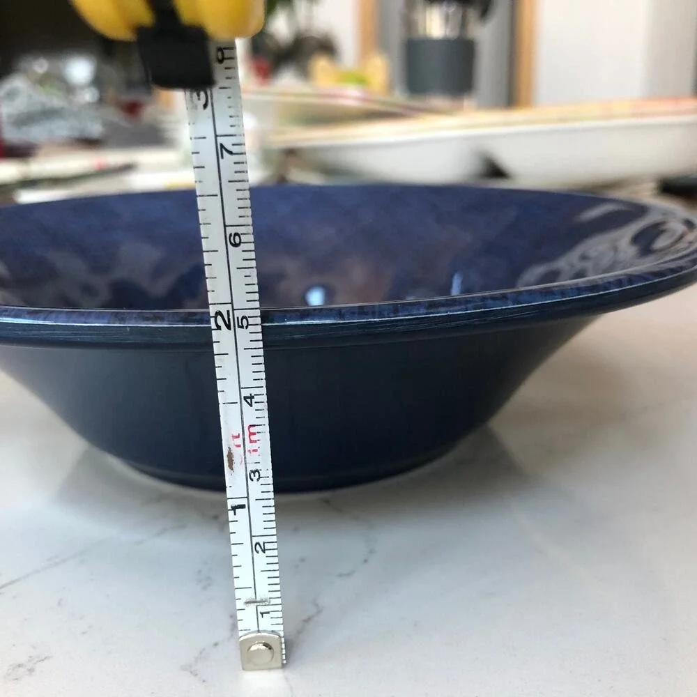 Set of 4 Dark Blue Textile-Look High Gloss Heavy‎ Melamine Cereal Bowls